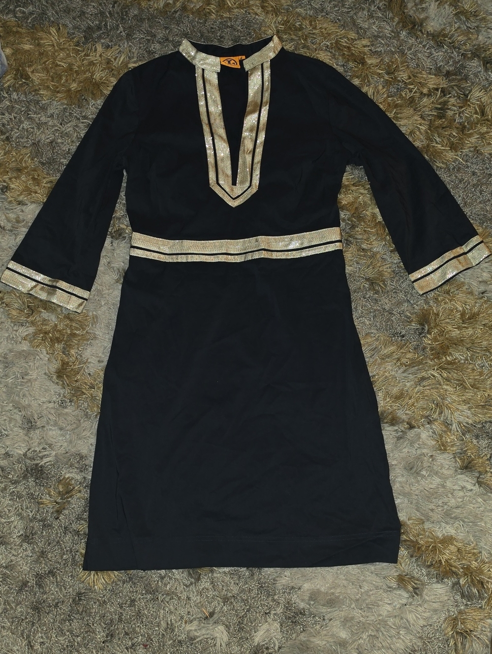 Tory Burch Black Long-Sleeve Dress with Gold Trim